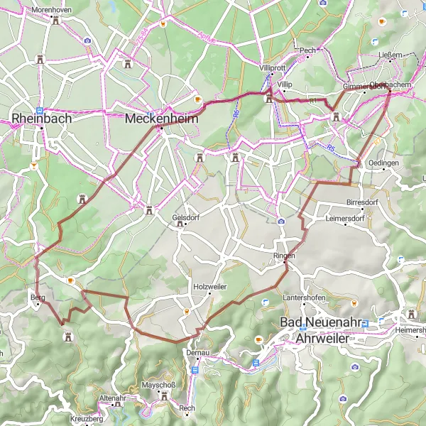 Map miniature of "Oberbachem Loop" cycling inspiration in Köln, Germany. Generated by Tarmacs.app cycling route planner