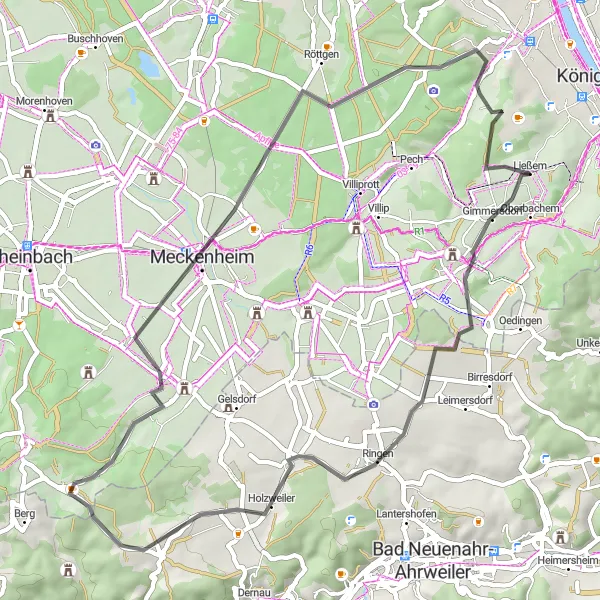 Map miniature of "The Scenic Tour from Wachtberger Höhe to Sternwarte" cycling inspiration in Köln, Germany. Generated by Tarmacs.app cycling route planner