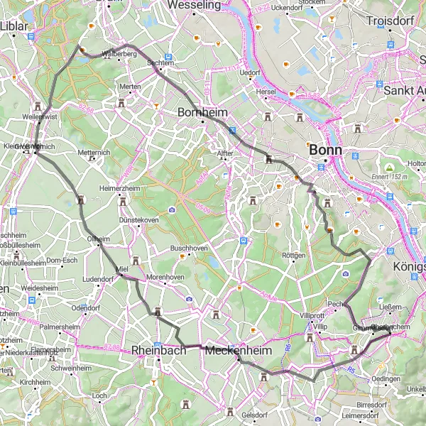 Map miniature of "Wachtberg Vista" cycling inspiration in Köln, Germany. Generated by Tarmacs.app cycling route planner