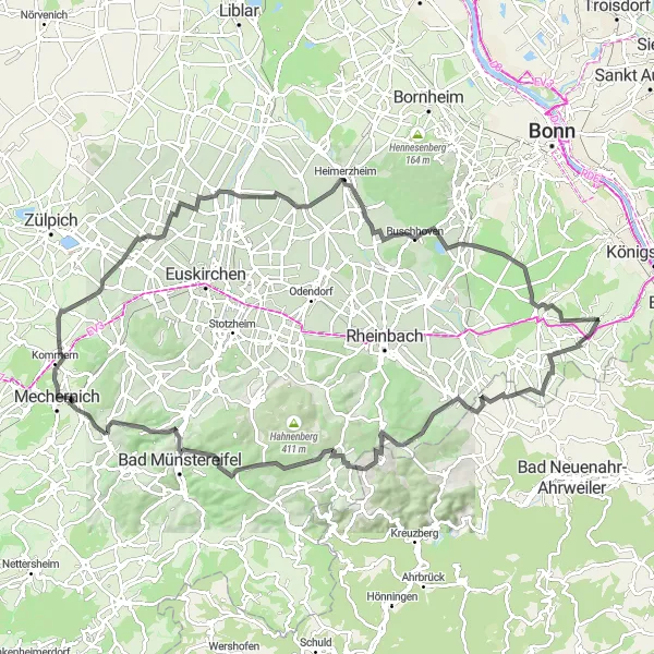 Map miniature of "Wachtberg Circuit" cycling inspiration in Köln, Germany. Generated by Tarmacs.app cycling route planner