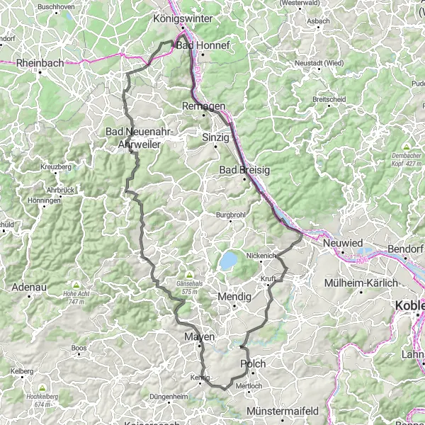 Map miniature of "Rhine Valley Discovery" cycling inspiration in Köln, Germany. Generated by Tarmacs.app cycling route planner