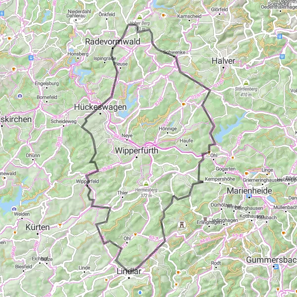 Karten-Miniaturansicht der Radinspiration "Bergisches Land Rundweg" in Köln, Germany. Erstellt vom Tarmacs.app-Routenplaner für Radtouren