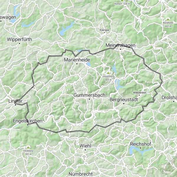 Karten-Miniaturansicht der Radinspiration "Bergisches Panorama auf dem Rad" in Köln, Germany. Erstellt vom Tarmacs.app-Routenplaner für Radtouren