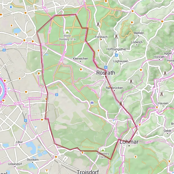 Map miniature of "Off-Road Adventure and Scenic Landscapes" cycling inspiration in Köln, Germany. Generated by Tarmacs.app cycling route planner