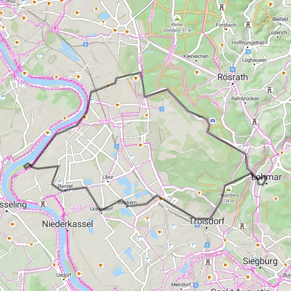 Karten-Miniaturansicht der Radinspiration "Kurzrunde durch Lohmar und Umgebung" in Köln, Germany. Erstellt vom Tarmacs.app-Routenplaner für Radtouren