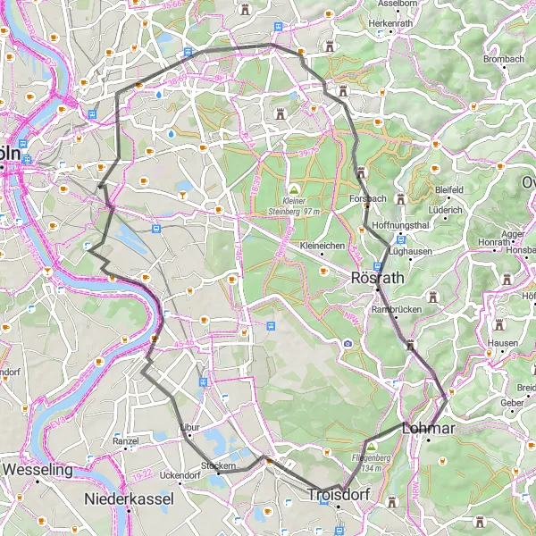 Karten-Miniaturansicht der Radinspiration "Rund um Troisdorf" in Köln, Germany. Erstellt vom Tarmacs.app-Routenplaner für Radtouren