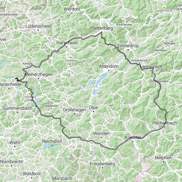 Karten-Miniaturansicht der Radinspiration "Straßenroute Kierspe-Albaumer Höhe-Kierspe" in Köln, Germany. Erstellt vom Tarmacs.app-Routenplaner für Radtouren