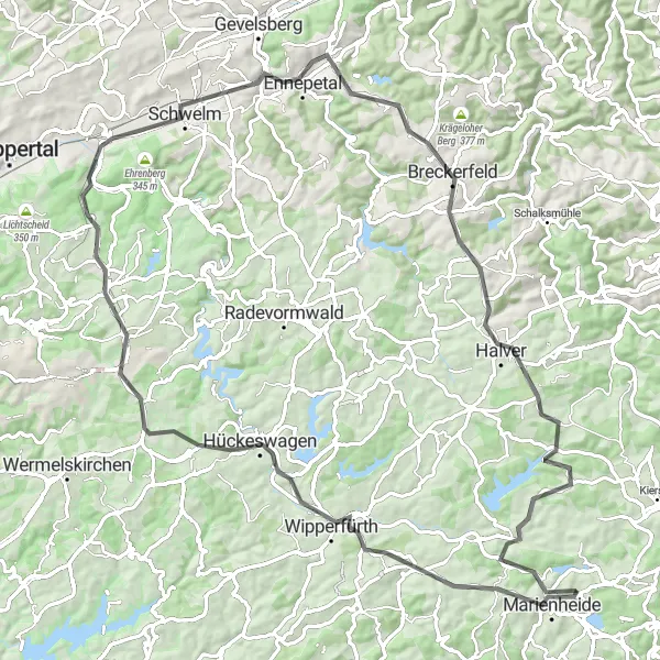 Map miniature of "Challenging Hückeswagen" cycling inspiration in Köln, Germany. Generated by Tarmacs.app cycling route planner