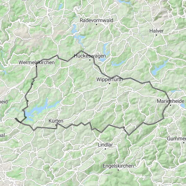 Karten-Miniaturansicht der Radinspiration "Panoramablick ins Bergische" in Köln, Germany. Erstellt vom Tarmacs.app-Routenplaner für Radtouren