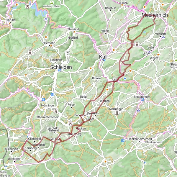 Map miniature of "Gravel Adventure to Steinfelder Berg" cycling inspiration in Köln, Germany. Generated by Tarmacs.app cycling route planner