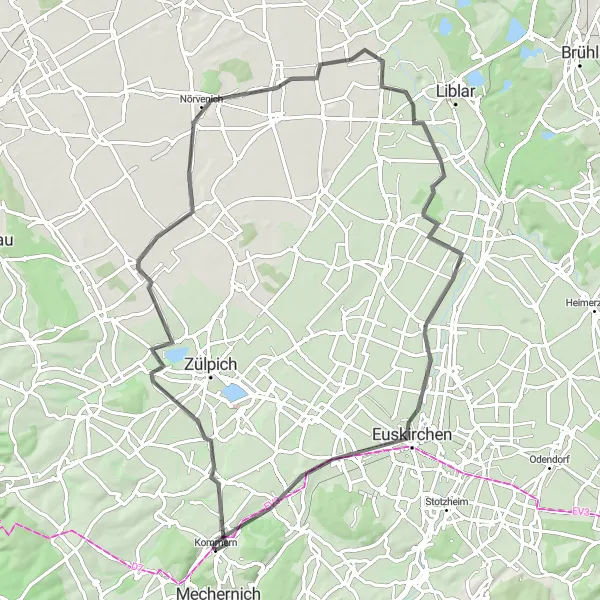 Map miniature of "Euskirchen Loop" cycling inspiration in Köln, Germany. Generated by Tarmacs.app cycling route planner