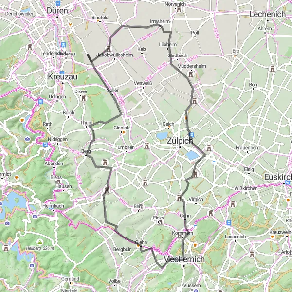 Karten-Miniaturansicht der Radinspiration "Wollersheim und Lövenich Roadtour" in Köln, Germany. Erstellt vom Tarmacs.app-Routenplaner für Radtouren