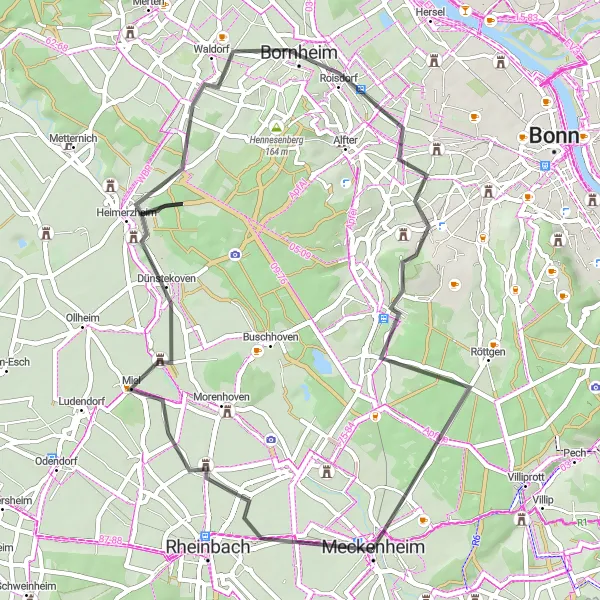 Karten-Miniaturansicht der Radinspiration "Rund um Meckenheim" in Köln, Germany. Erstellt vom Tarmacs.app-Routenplaner für Radtouren