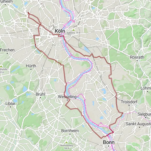 Map miniature of "Gravel Tour around Köln" cycling inspiration in Köln, Germany. Generated by Tarmacs.app cycling route planner