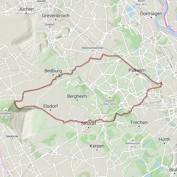 Map miniature of "Rural Gravel Adventure" cycling inspiration in Köln, Germany. Generated by Tarmacs.app cycling route planner