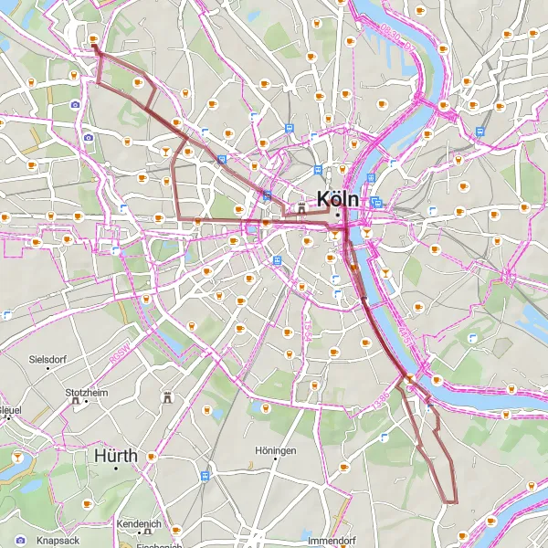 Map miniature of "Gravel Route: Exploring Cologne and its Surroundings" cycling inspiration in Köln, Germany. Generated by Tarmacs.app cycling route planner