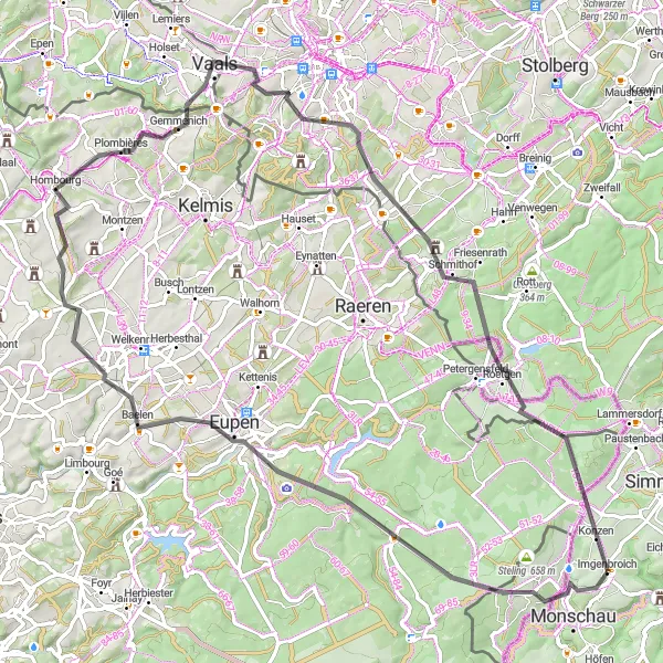 Karten-Miniaturansicht der Radinspiration "Rund um Monschau über Eupen und Hohe" in Köln, Germany. Erstellt vom Tarmacs.app-Routenplaner für Radtouren