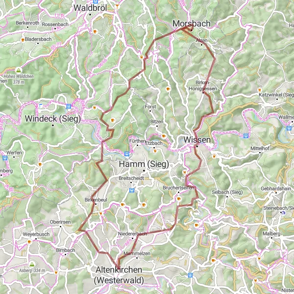 Map miniature of "Wissen Adventure" cycling inspiration in Köln, Germany. Generated by Tarmacs.app cycling route planner