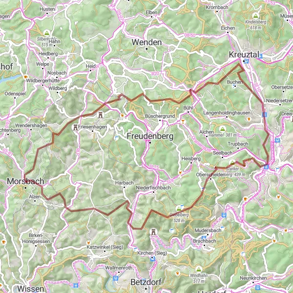 Map miniature of "Discover Gravel Cycling around Morsbach" cycling inspiration in Köln, Germany. Generated by Tarmacs.app cycling route planner