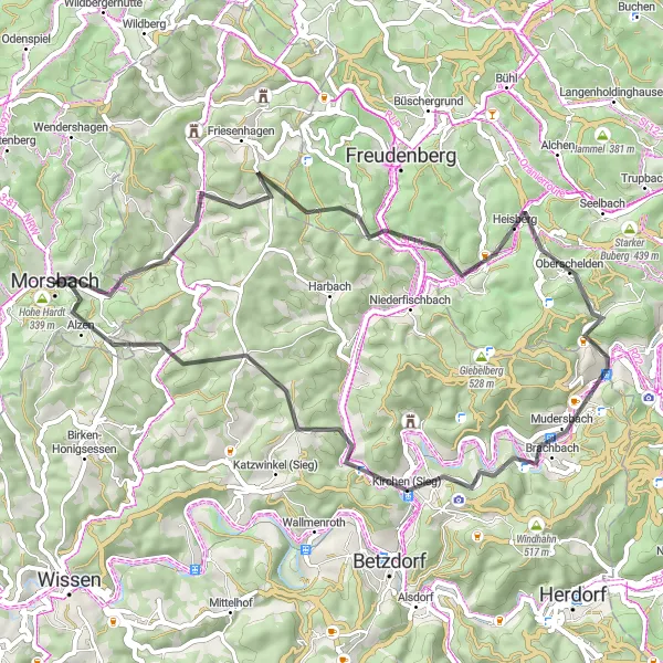 Karten-Miniaturansicht der Radinspiration "Morsbach - Kirchen Road Cycling Tour" in Köln, Germany. Erstellt vom Tarmacs.app-Routenplaner für Radtouren