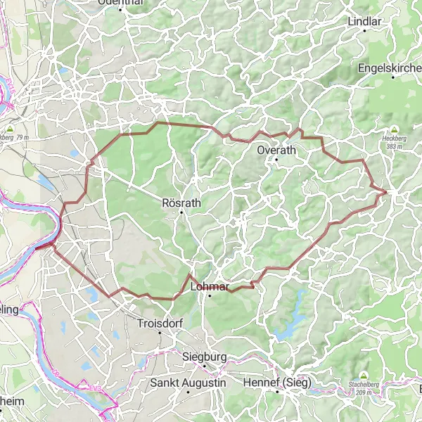 Map miniature of "Seelscheid Circular Gravel Route" cycling inspiration in Köln, Germany. Generated by Tarmacs.app cycling route planner