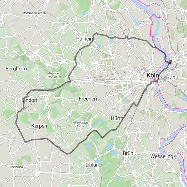 Karten-Miniaturansicht der Radinspiration "Kölner Landtour" in Köln, Germany. Erstellt vom Tarmacs.app-Routenplaner für Radtouren