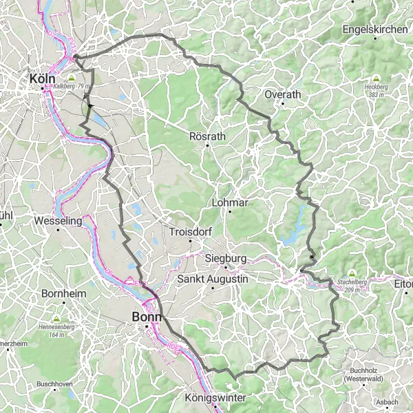 Map miniature of "Road Cycling Route: Scenic Aggertal" cycling inspiration in Köln, Germany. Generated by Tarmacs.app cycling route planner