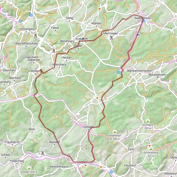 Map miniature of "Nettersheim to Wildenburg Gravel Cycling Route" cycling inspiration in Köln, Germany. Generated by Tarmacs.app cycling route planner