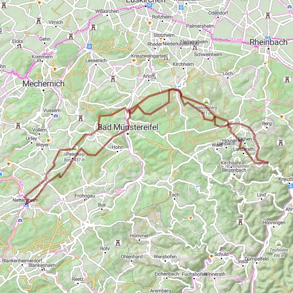 Map miniature of "Discover the Stockert Region on Gravel" cycling inspiration in Köln, Germany. Generated by Tarmacs.app cycling route planner