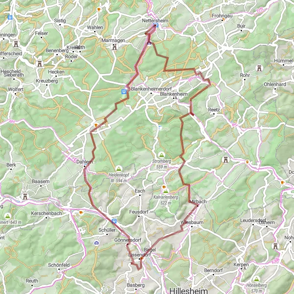 Map miniature of "Nettersheim to Dahlem" cycling inspiration in Köln, Germany. Generated by Tarmacs.app cycling route planner