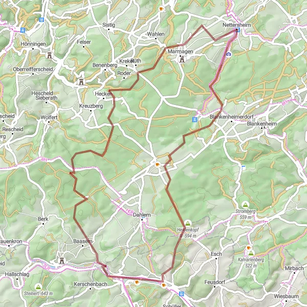 Map miniature of "Nettersheim to Marmagen" cycling inspiration in Köln, Germany. Generated by Tarmacs.app cycling route planner