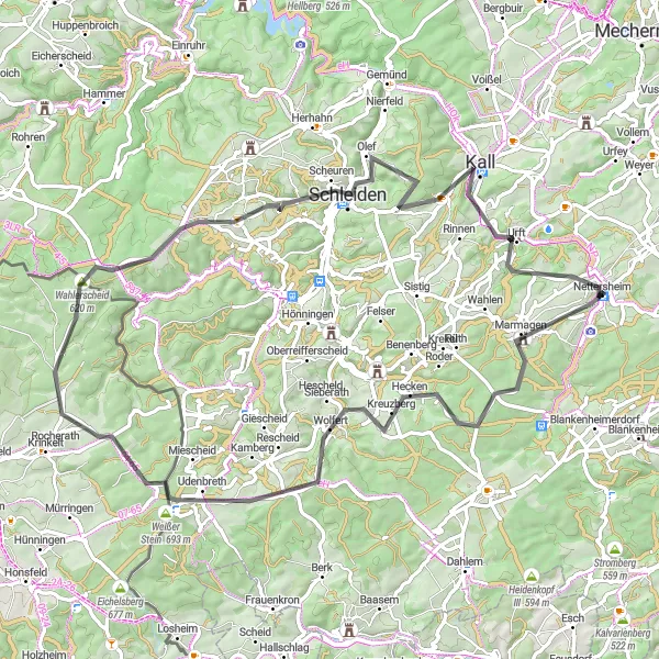 Map miniature of "Nettersheim to Golbach Loop Road Cycling Route" cycling inspiration in Köln, Germany. Generated by Tarmacs.app cycling route planner