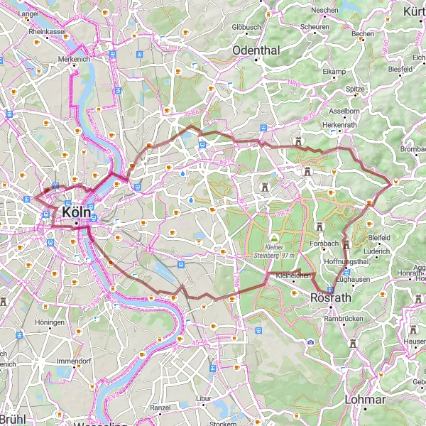 Map miniature of "Nature's Masterpieces" cycling inspiration in Köln, Germany. Generated by Tarmacs.app cycling route planner