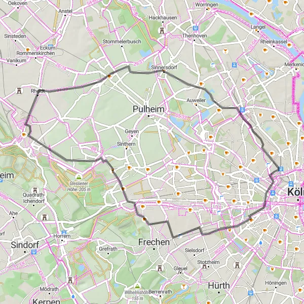 Map miniature of "Buschbell Road Adventure" cycling inspiration in Köln, Germany. Generated by Tarmacs.app cycling route planner