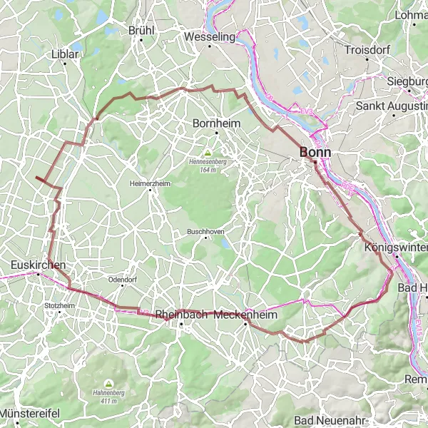 Map miniature of "Niederbachem - Scenic Gravel Journey" cycling inspiration in Köln, Germany. Generated by Tarmacs.app cycling route planner