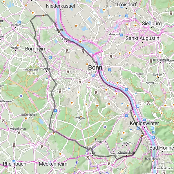 Karten-Miniaturansicht der Radinspiration "Weinberge und Römerkran Route" in Köln, Germany. Erstellt vom Tarmacs.app-Routenplaner für Radtouren