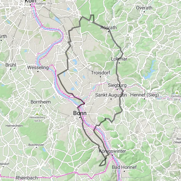 Map miniature of "Niederbachem - Riverside Escape" cycling inspiration in Köln, Germany. Generated by Tarmacs.app cycling route planner