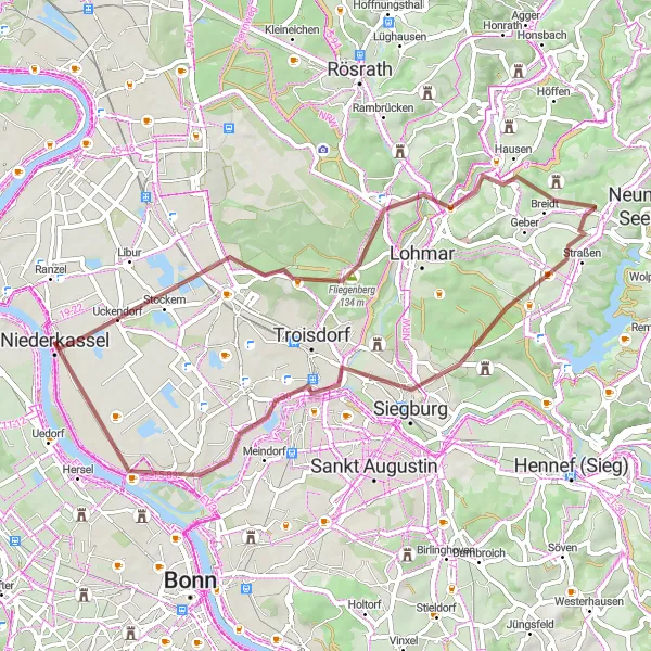 Map miniature of "Gravel Discovery" cycling inspiration in Köln, Germany. Generated by Tarmacs.app cycling route planner