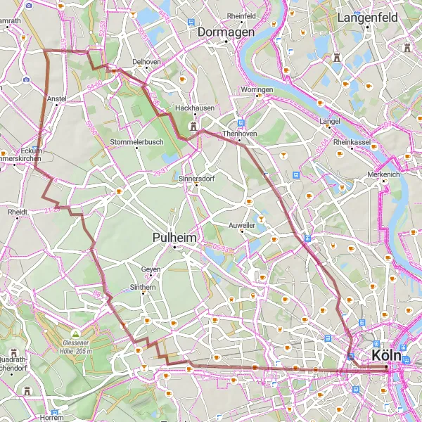 Map miniature of "Hidden Gems of Western Germany" cycling inspiration in Köln, Germany. Generated by Tarmacs.app cycling route planner