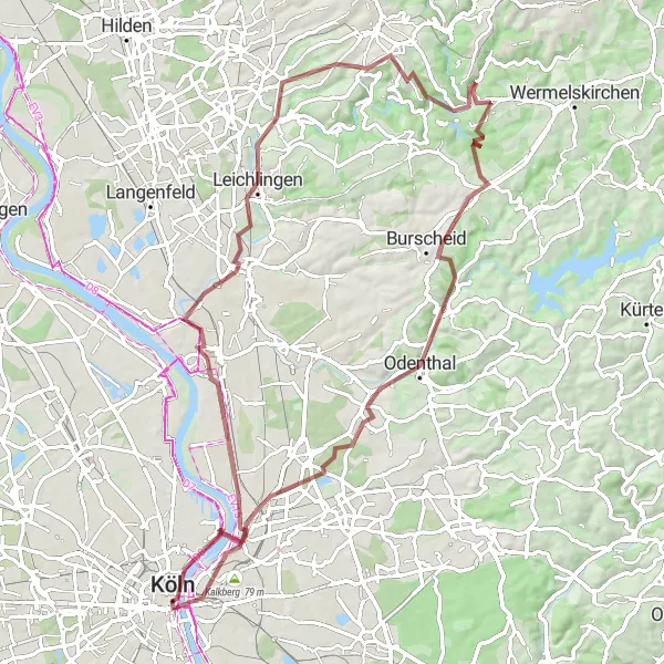 Map miniature of "Challenging Gravel Ride through Western Germany" cycling inspiration in Köln, Germany. Generated by Tarmacs.app cycling route planner