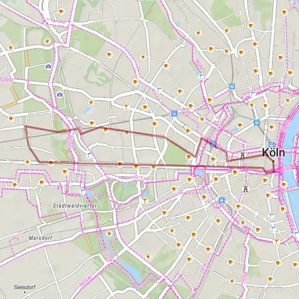 Karten-Miniaturansicht der Radinspiration "Entdecken Sie die Schönheit von Nippes auf dem Gravelbike" in Köln, Germany. Erstellt vom Tarmacs.app-Routenplaner für Radtouren