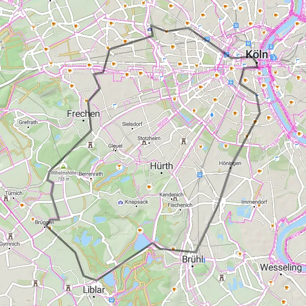 Map miniature of "Picturesque Road Journey to Vogelsang" cycling inspiration in Köln, Germany. Generated by Tarmacs.app cycling route planner