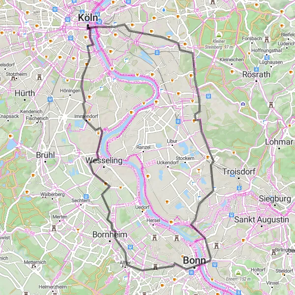 Map miniature of "Cultural Road Challenge" cycling inspiration in Köln, Germany. Generated by Tarmacs.app cycling route planner