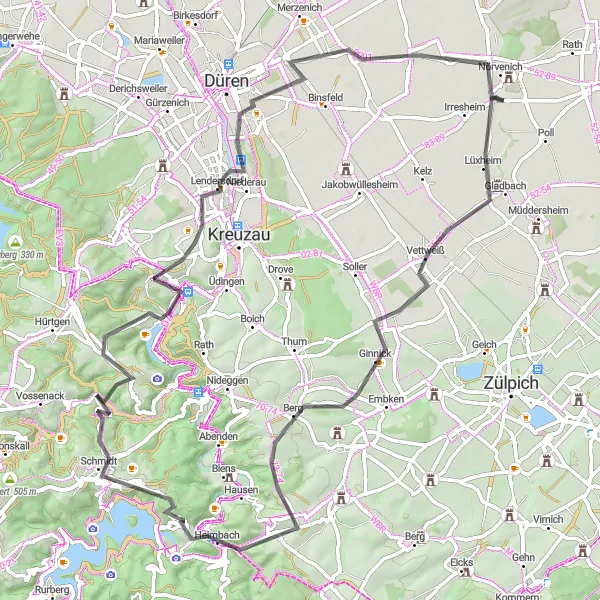 Map miniature of "Eifel Exploration" cycling inspiration in Köln, Germany. Generated by Tarmacs.app cycling route planner