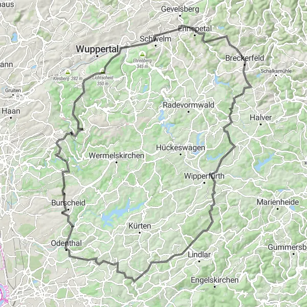 Karten-Miniaturansicht der Radinspiration "Panorama-Road-Tour durch das Bergische Land" in Köln, Germany. Erstellt vom Tarmacs.app-Routenplaner für Radtouren