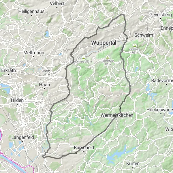 Karten-Miniaturansicht der Radinspiration "Panorama-Tour durch das Bergische Land" in Köln, Germany. Erstellt vom Tarmacs.app-Routenplaner für Radtouren