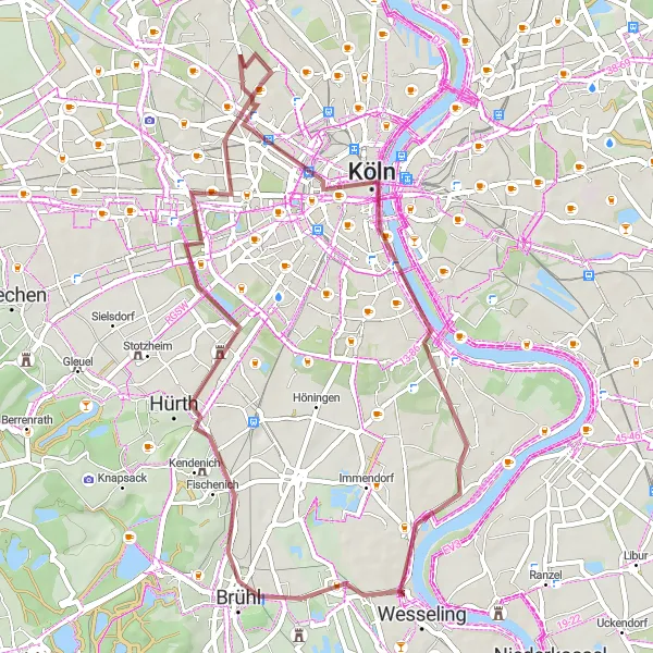 Map miniature of "River Rhine and Historic Highlights" cycling inspiration in Köln, Germany. Generated by Tarmacs.app cycling route planner