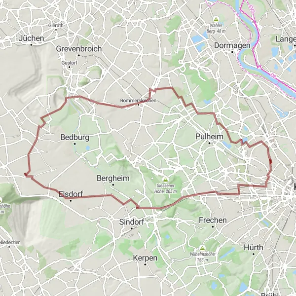 Karten-Miniaturansicht der Radinspiration "Vogelsangs Höhen" in Köln, Germany. Erstellt vom Tarmacs.app-Routenplaner für Radtouren