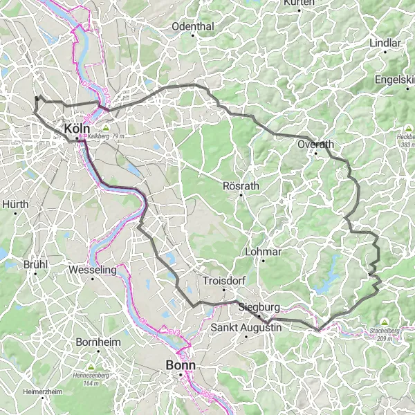 Map miniature of "Picturesque Landscapes and Famous Landmarks" cycling inspiration in Köln, Germany. Generated by Tarmacs.app cycling route planner