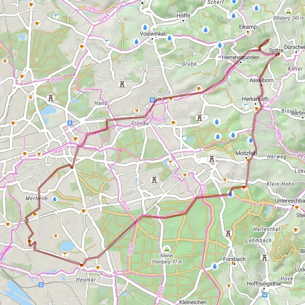 Karten-Miniaturansicht der Radinspiration "Graveltour durch Bergisch Gladbach" in Köln, Germany. Erstellt vom Tarmacs.app-Routenplaner für Radtouren